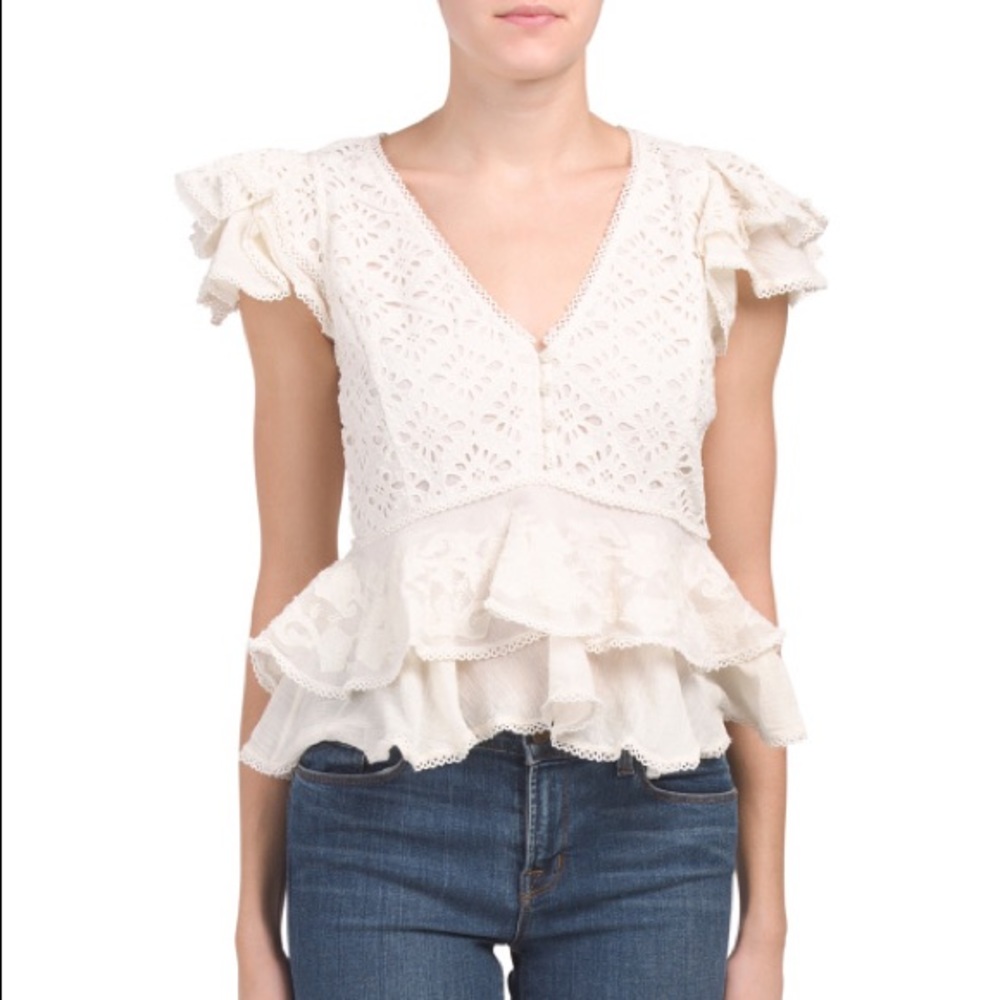Love Sam Ivory Lace Peplum Top XS